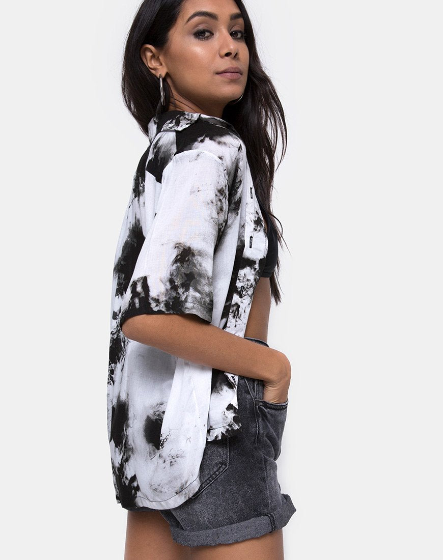 Immagine di Camicia hawaiana in mono Tie Dye bianco e nero