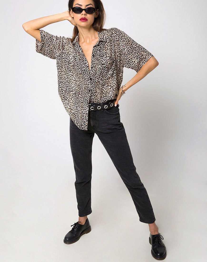 Immagine della camicia hawaiana in rar leopardo marrone
