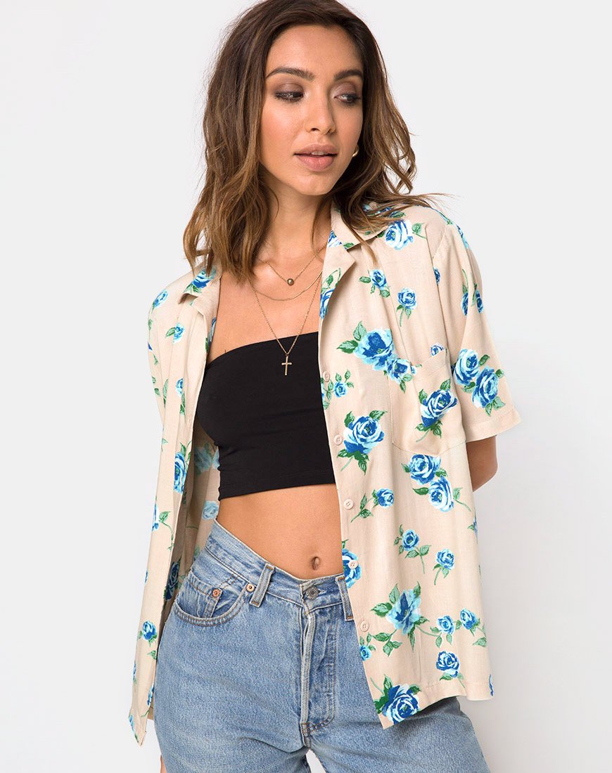 Camicia hawaiana in rosa blu
