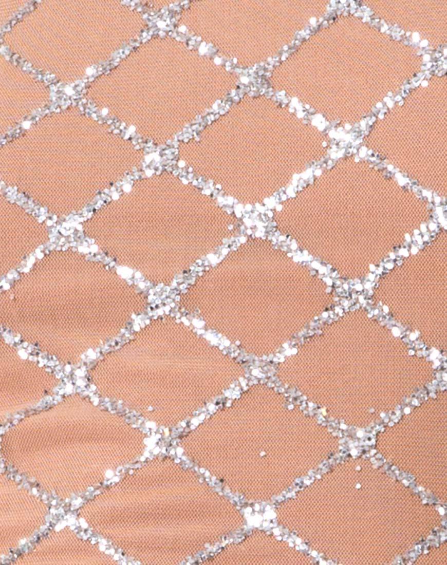 Immagine di Hedi Bodycon Dress in rete glitterata incrociata Tan