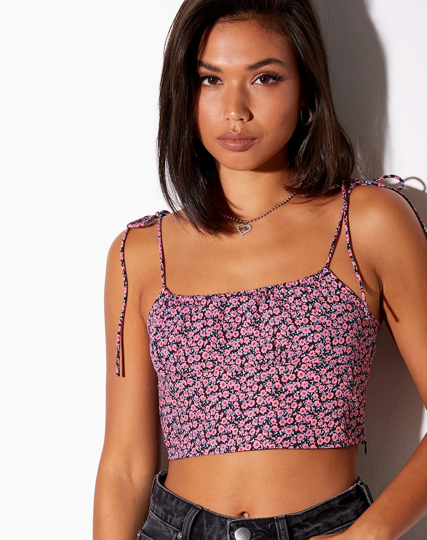 Hemary Crop Top in rosa floreale e divertente