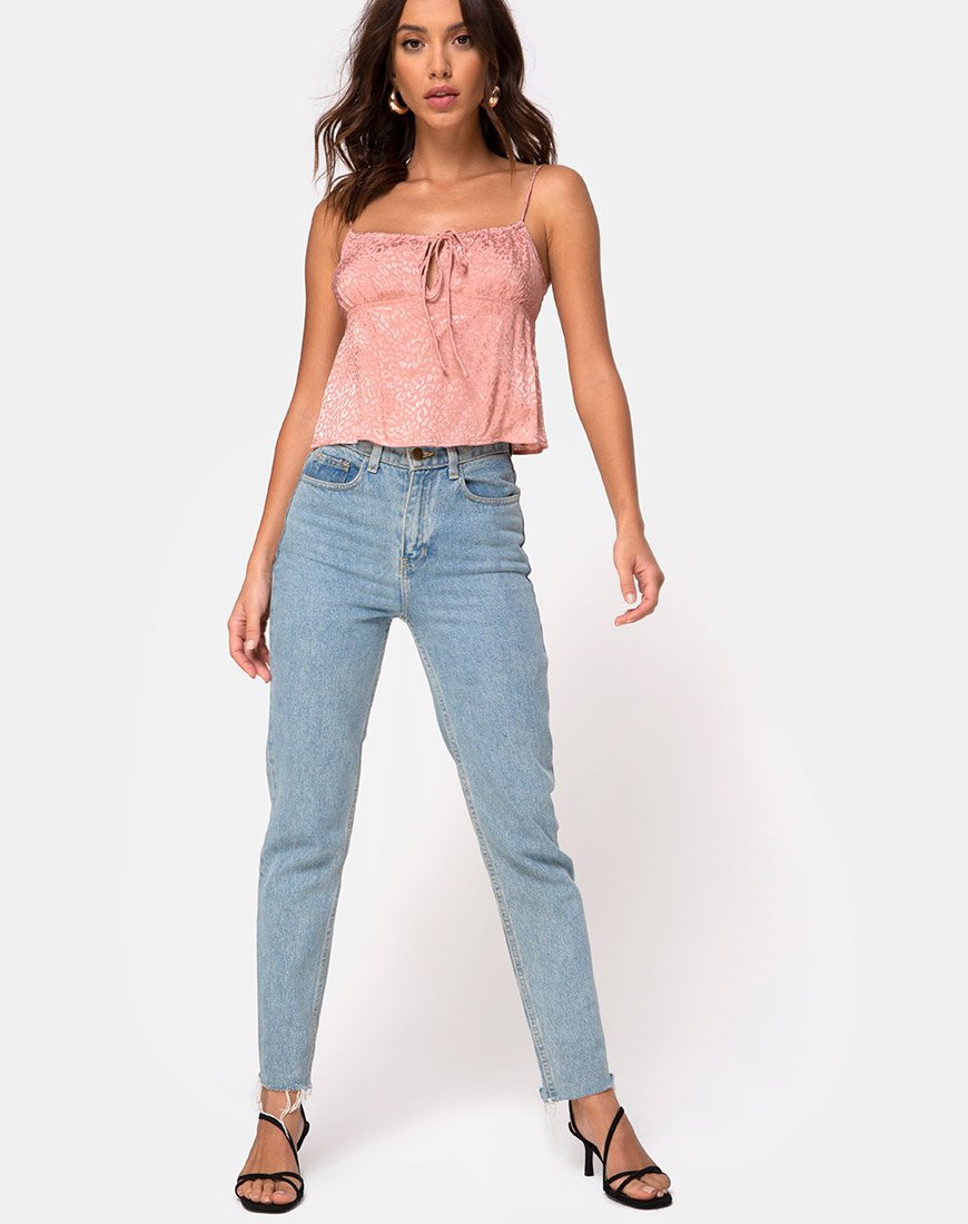 Immagine di Hera Crop Top in raso ghepardo rosa polvere