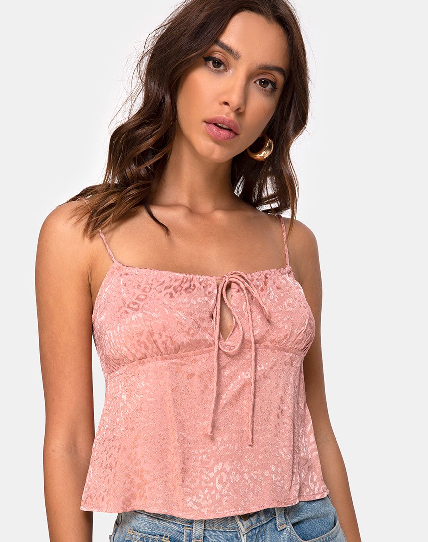 Hera Crop Top in raso ghepardo rosa polvere