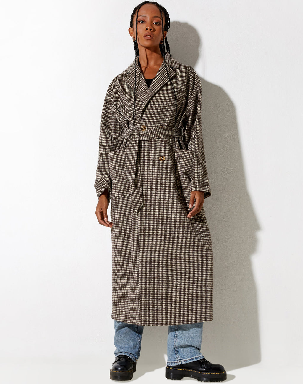 Cappotto Herdina in pied-de-poule marrone