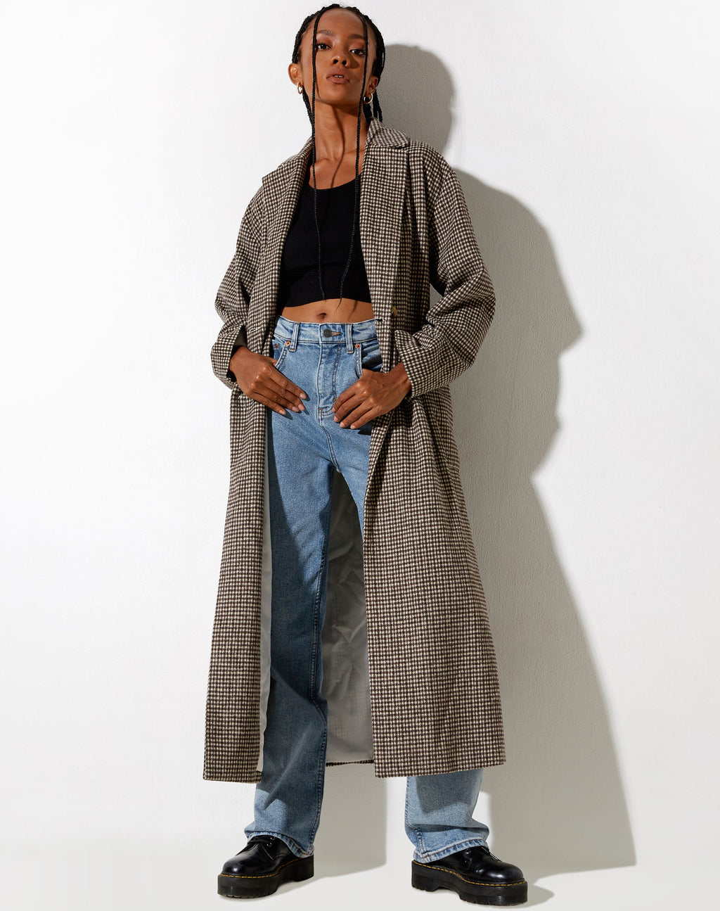 Cappotto Herdina in pied-de-poule marrone
