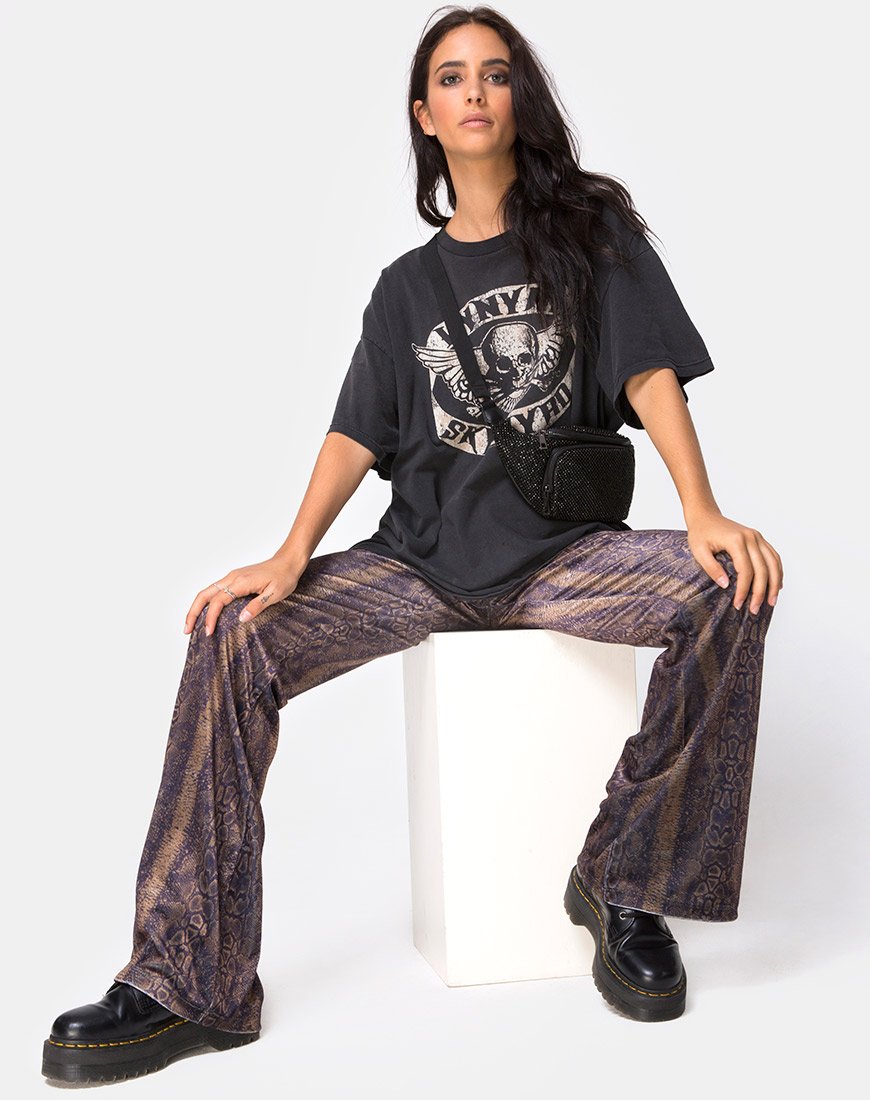 Pantaloni svasati Herlom in velluto marrone serpente