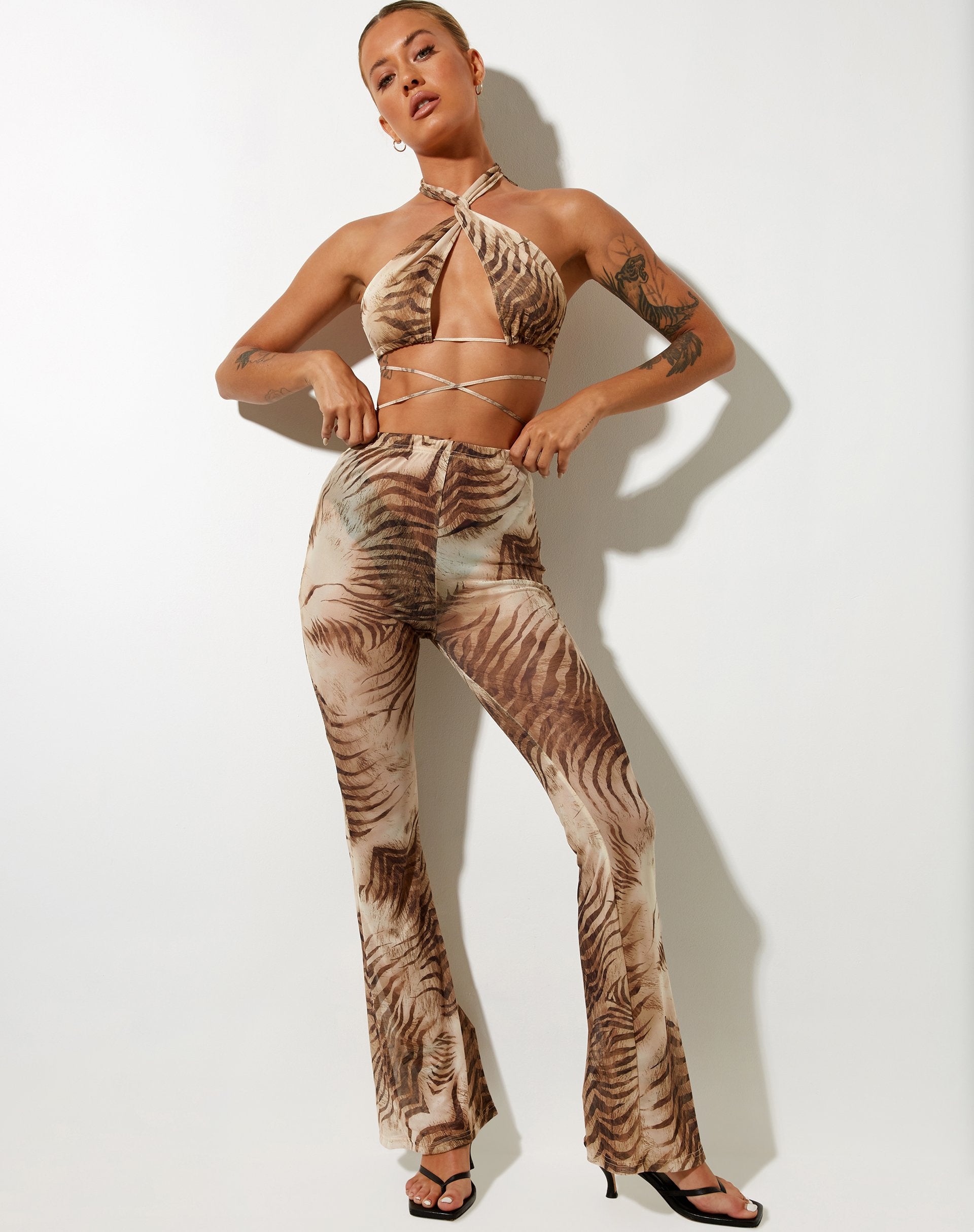 Immagine di Herlom - Pantalone svasato in marrone tigrato