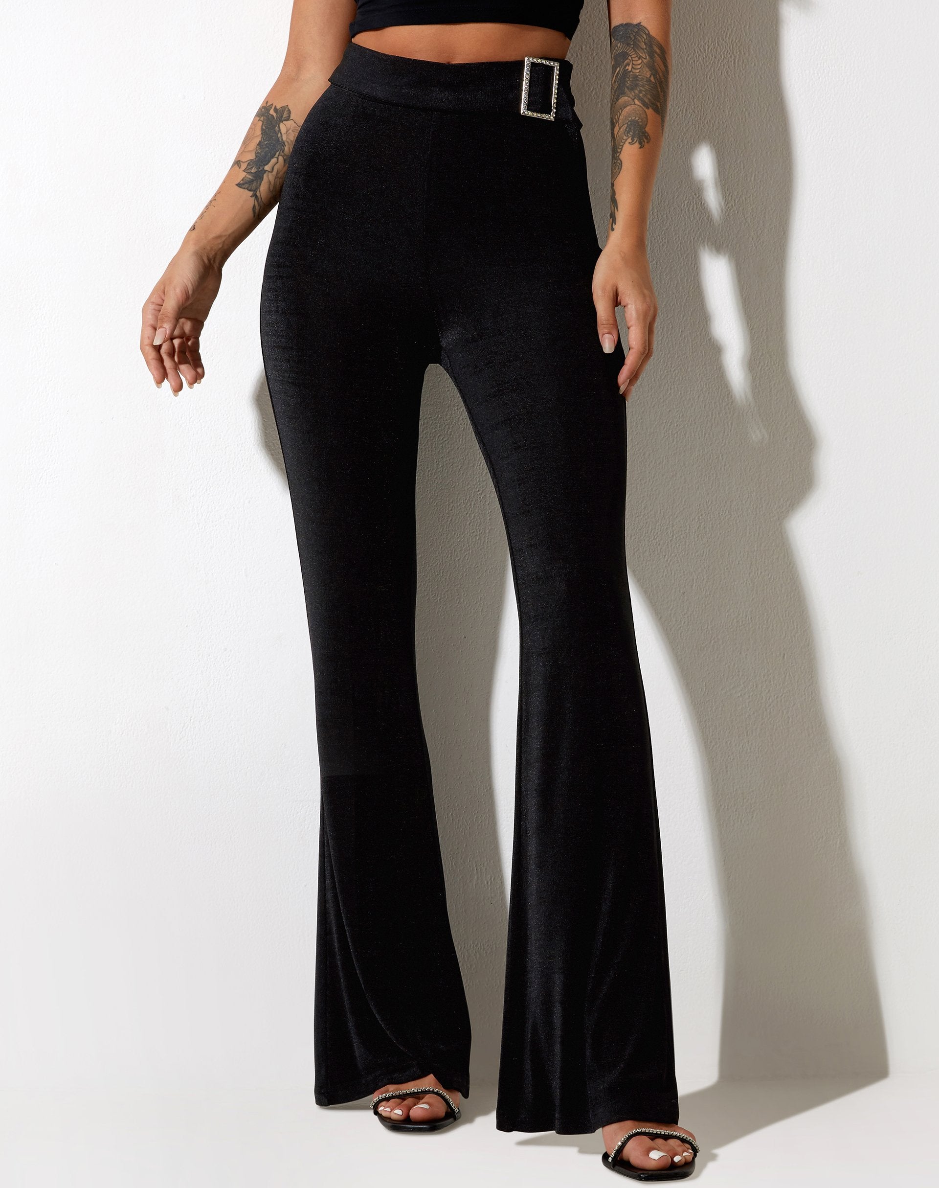 Immagine di Hermima Pantalone in crepe nero Hotfix Diamante