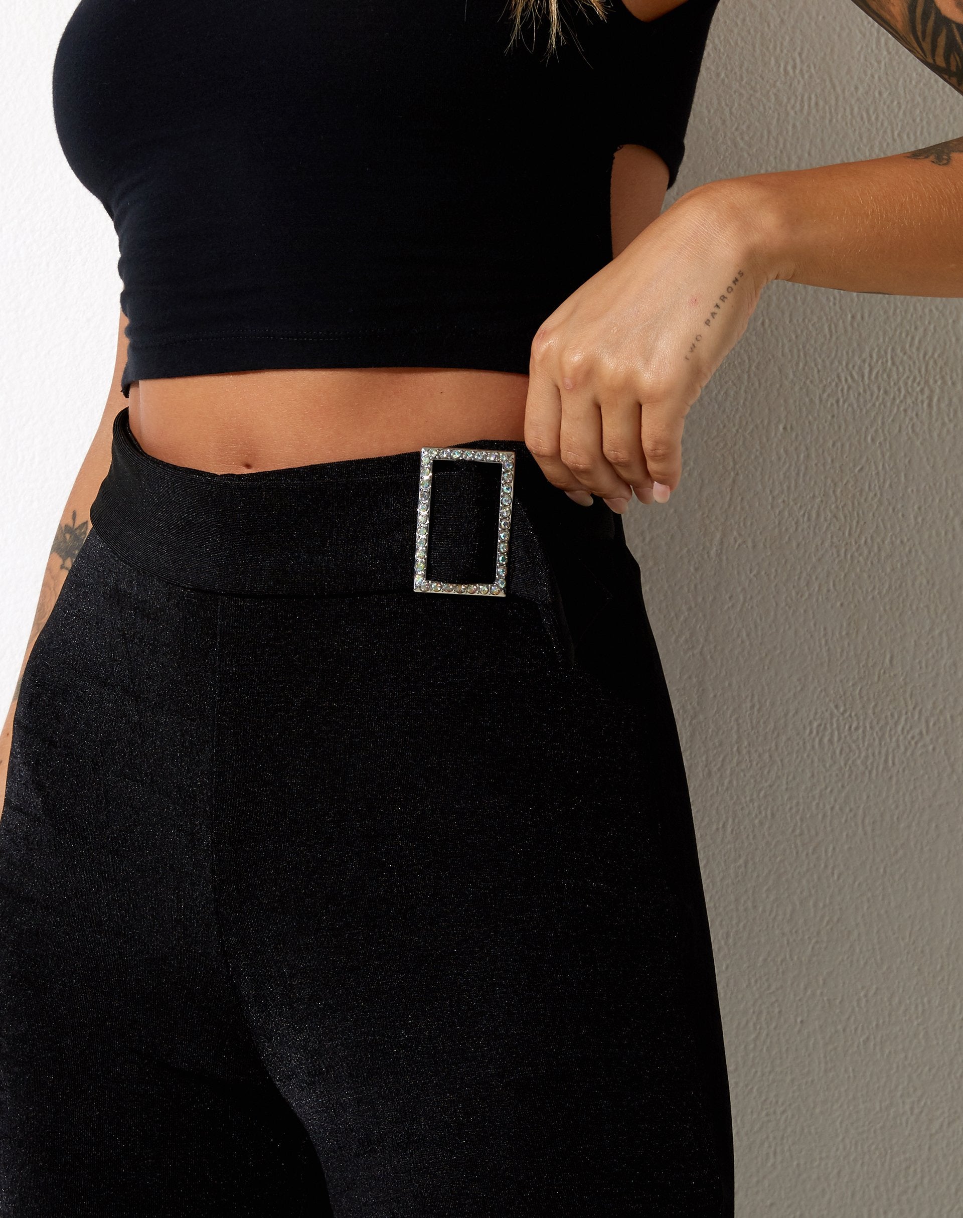 Immagine di Hermima Pantalone in crepe nero Hotfix Diamante