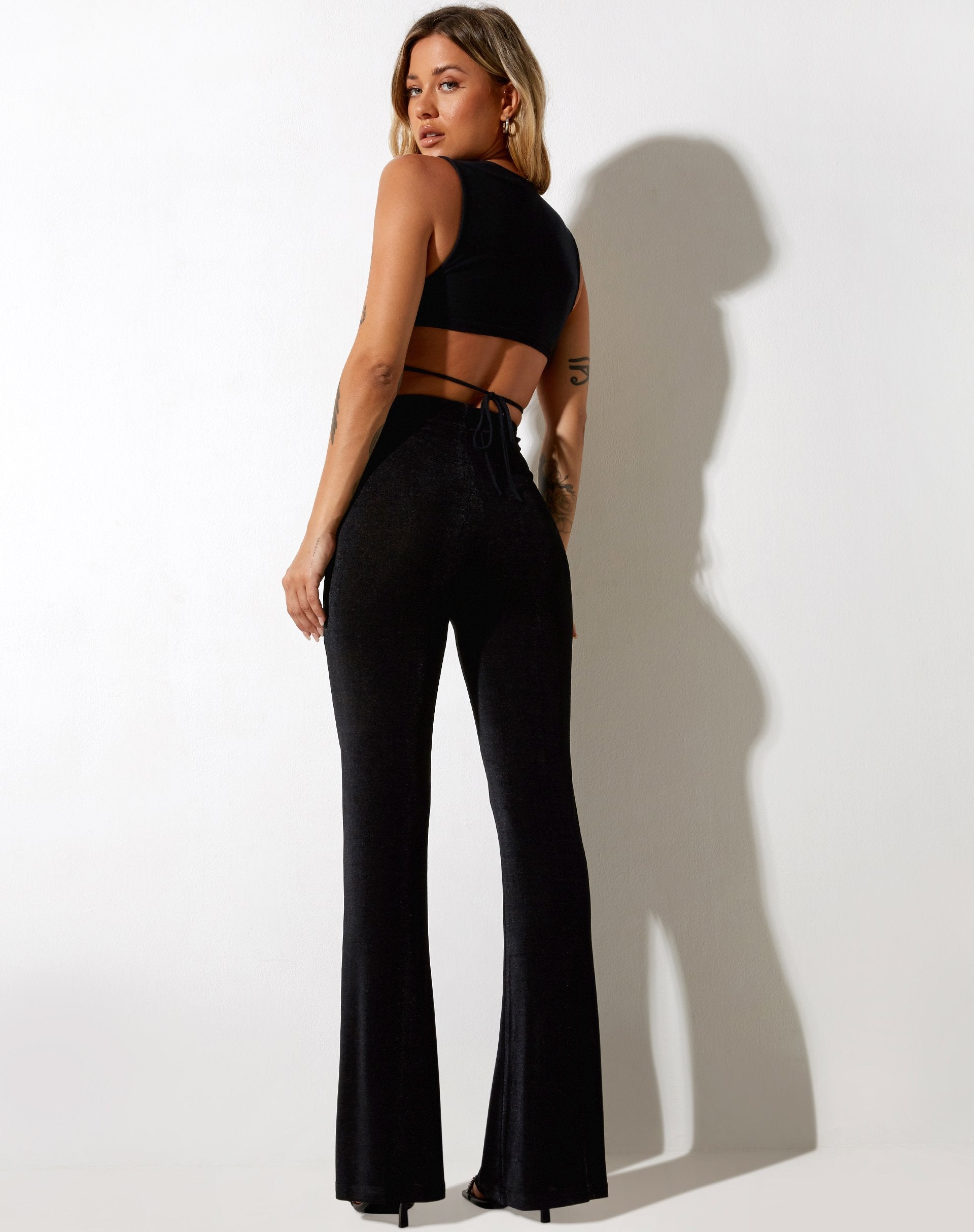 Immagine di Hermima Pantalone in crepe nero Hotfix Diamante