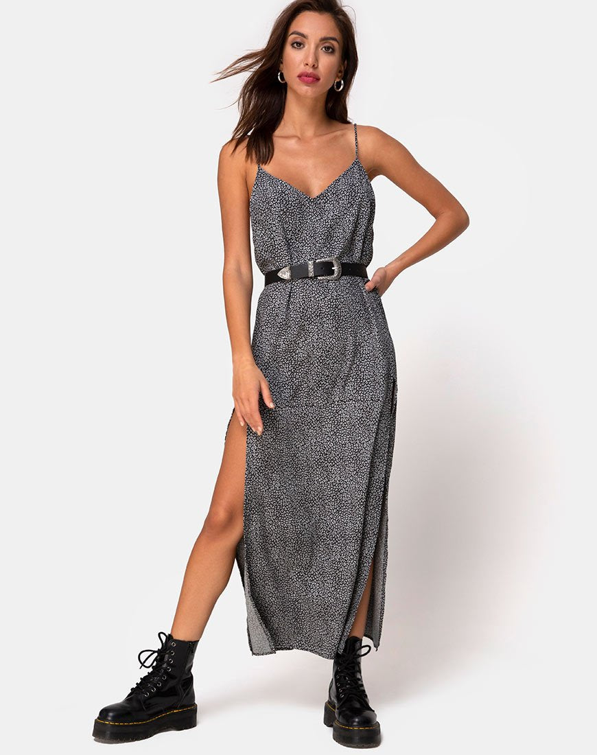 Maxi abito Hime in grigio leopardo ditsy