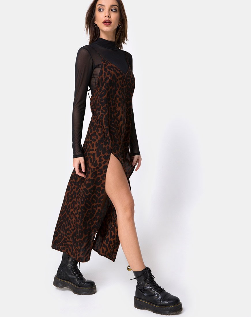 Maxi abito Hime in marrone giaguaro oversize