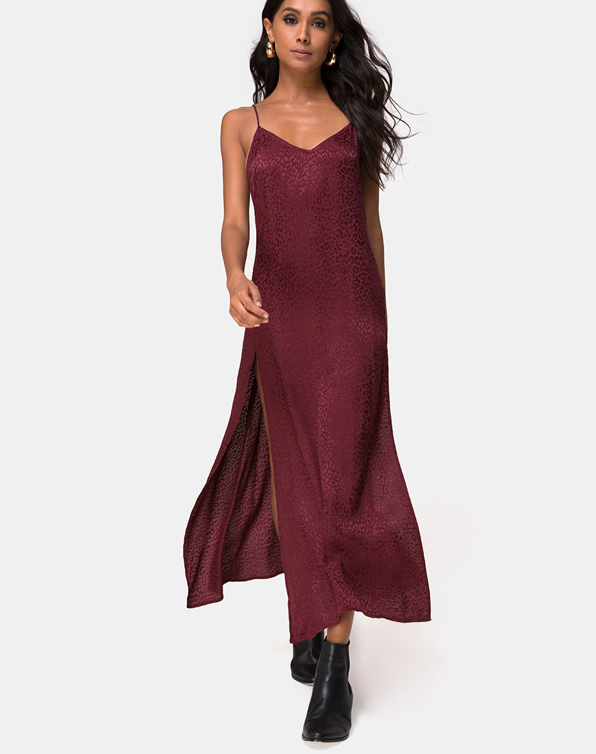 Abito Hime in raso ghepardo bordeaux
