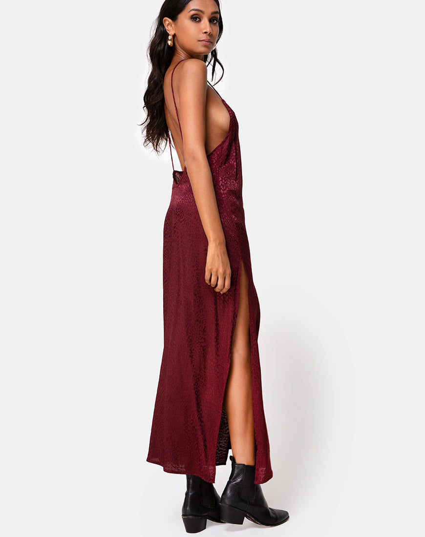 Abito Hime in raso ghepardo bordeaux
