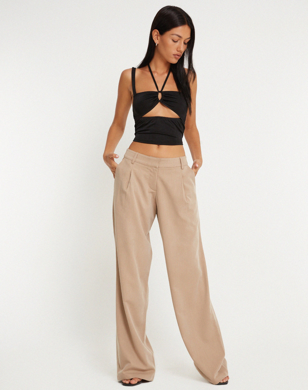 Pantaloni a gamba larga Hondra in beige