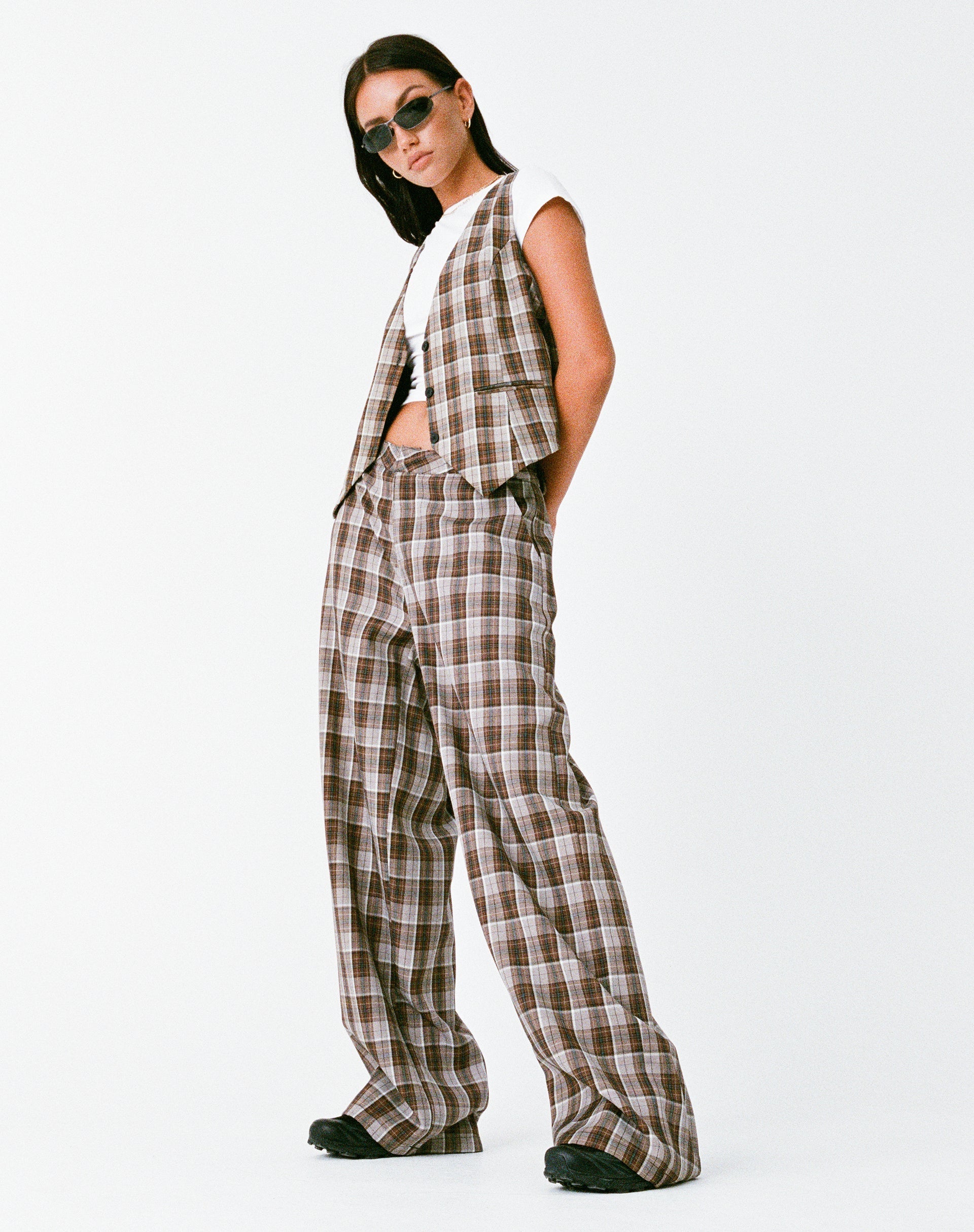 Immagine di MOTEL X OLIVIA NEILL Pantalone Hondra in Check Tan Brown
