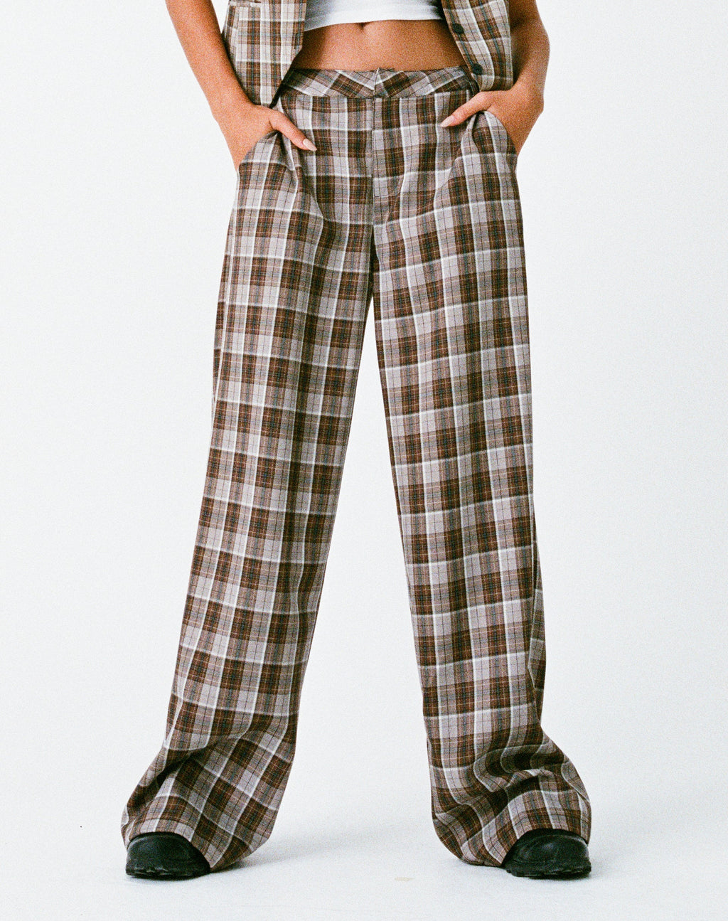 MOTEL X OLIVIA NEILL Pantalone Hondra in Check Tan Brown