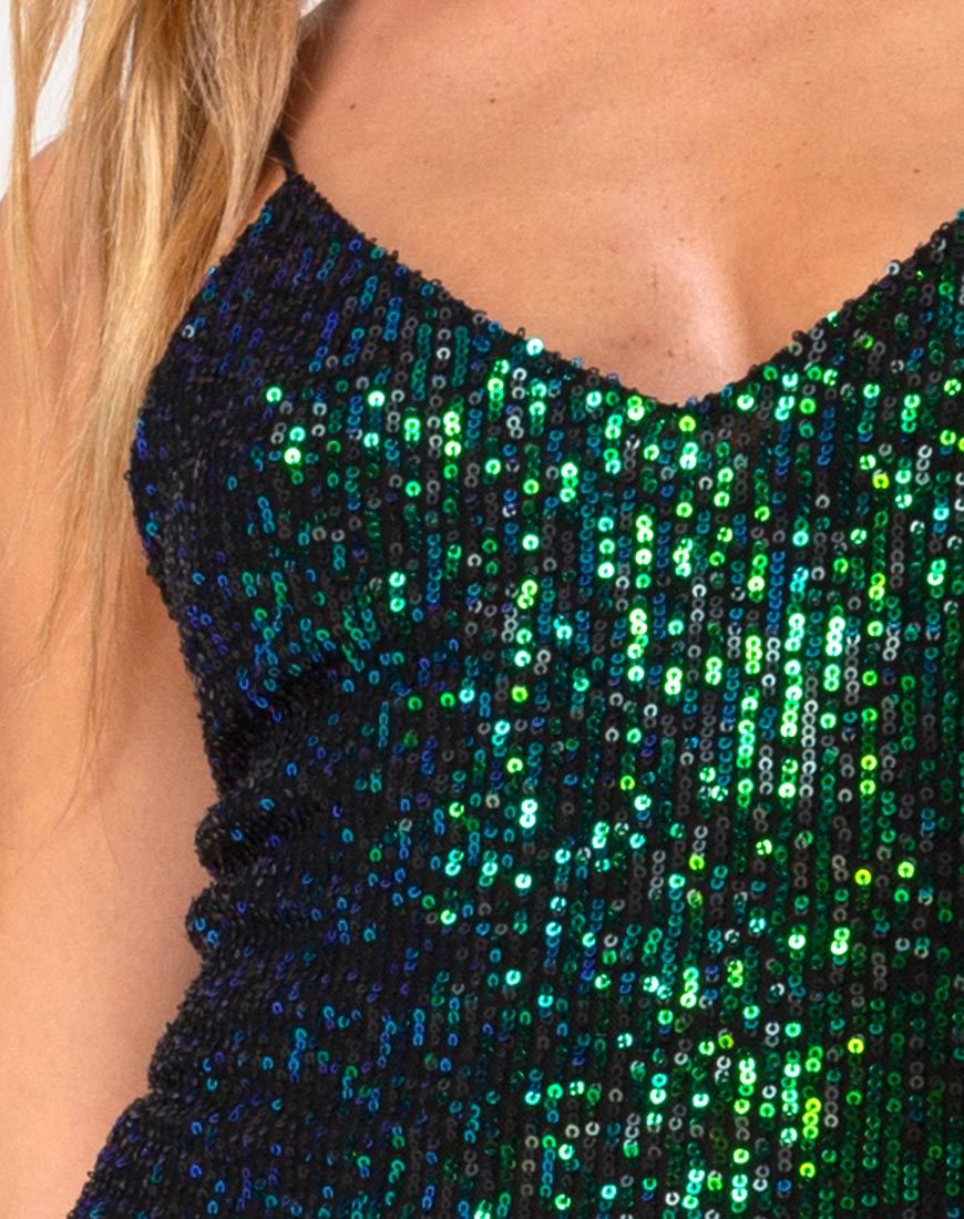 Immagine di Humia Midi Dress in Drape Net Sequin Verde Iridescente