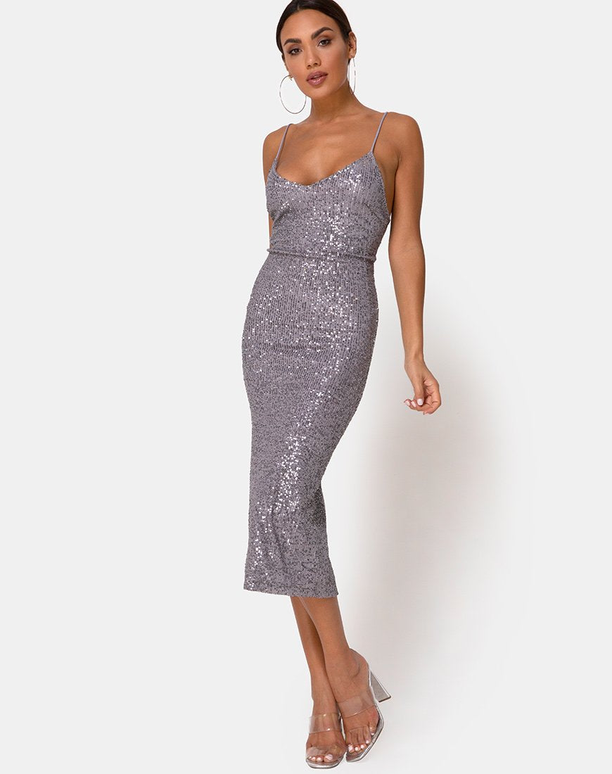 Immagine di Humia Abito in rete Drape Sequin Argento