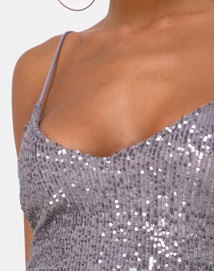 Immagine di Humia Abito in rete Drape Sequin Argento