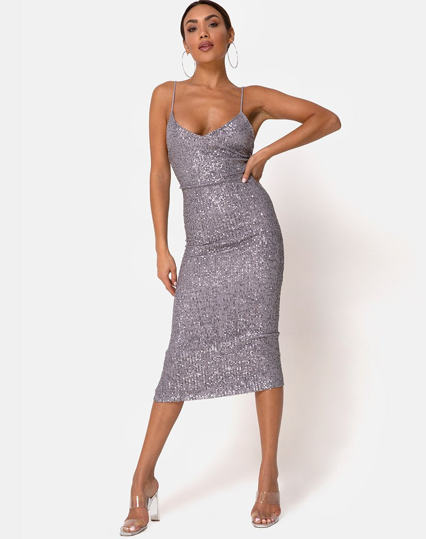 Immagine di Humia Abito in rete Drape Sequin Argento