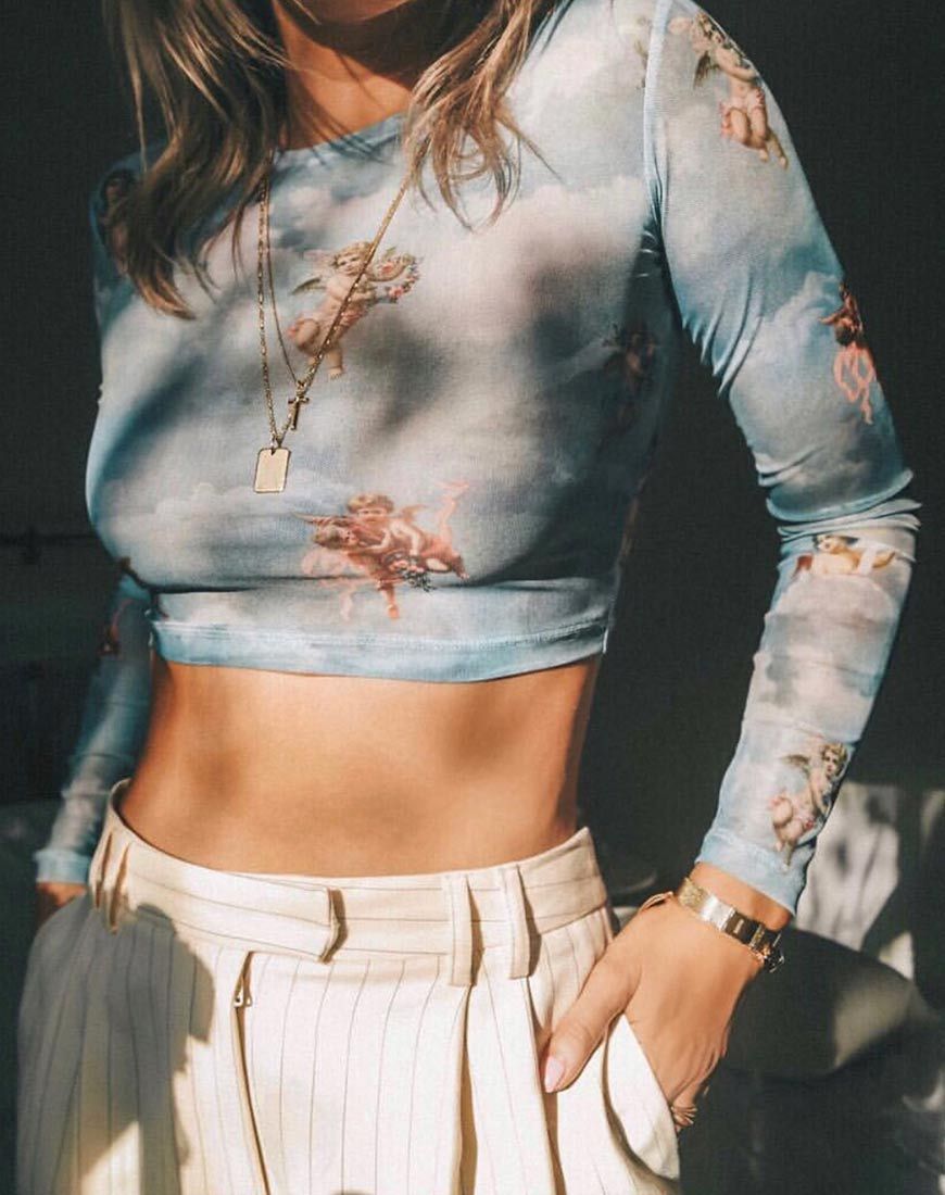 Immagine di Bonnie Crop Top in maglia blu cielo Angel