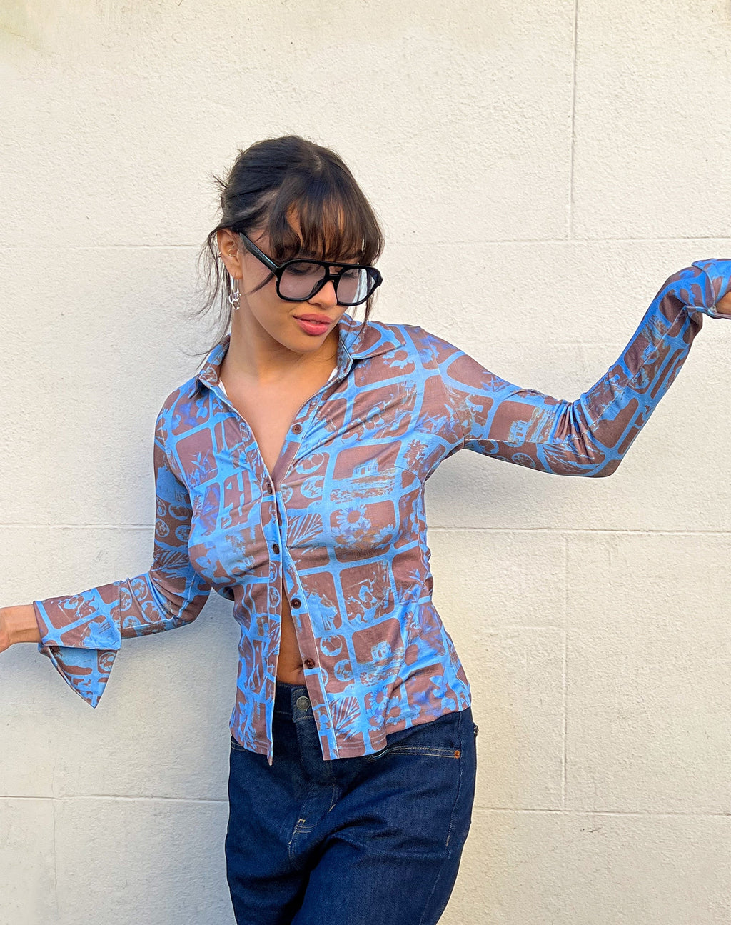 Camicia Keani a maniche lunghe in blu fotografico