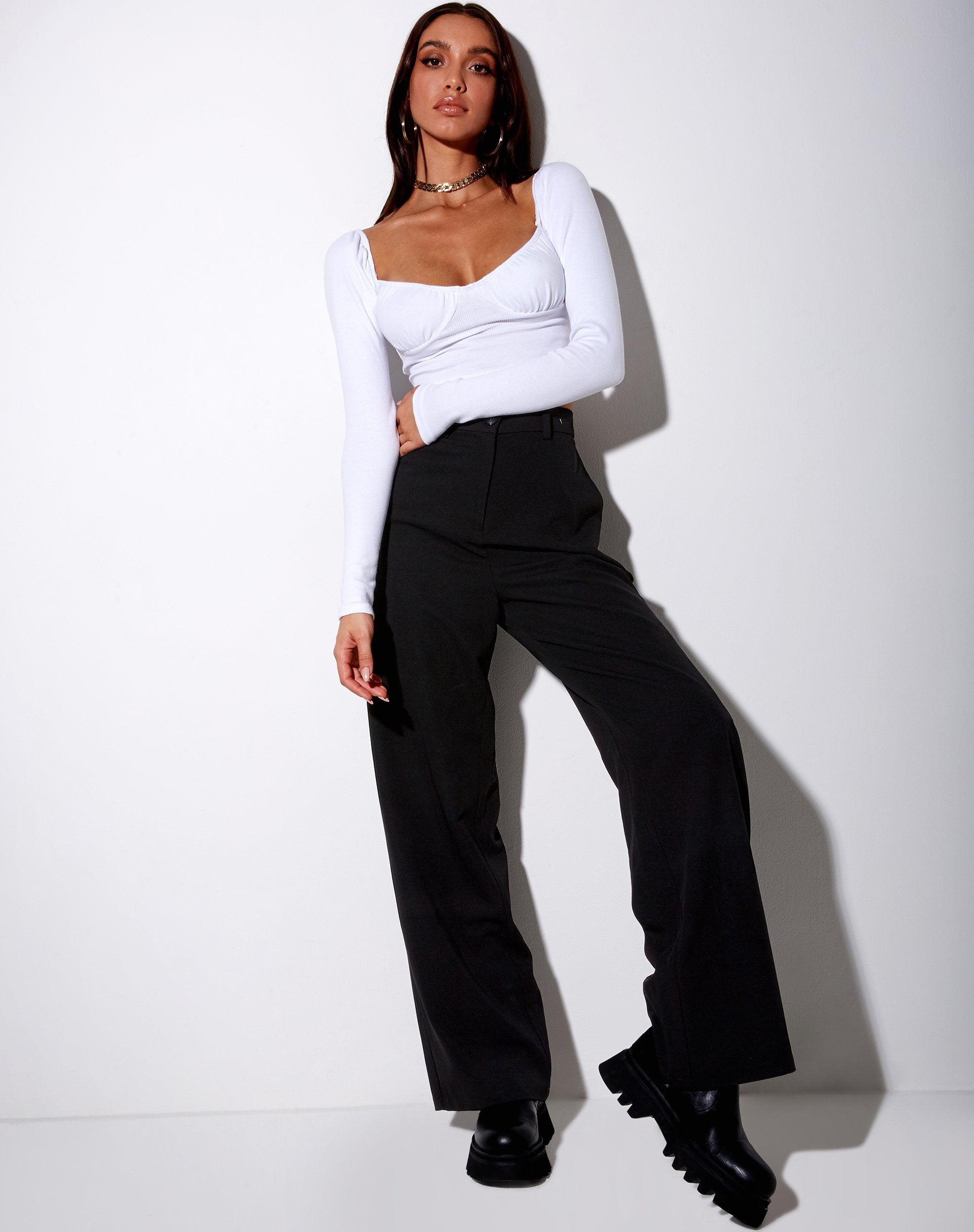 Immagine di Inalo Crop Top a costine bianco