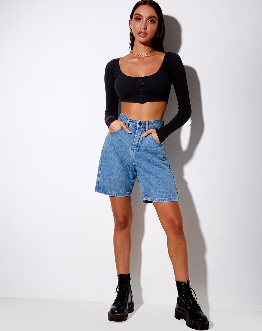 Immagine di Ineke Crop Top a costine nero