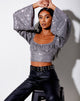 Immagine di Ireny Crop Top in drappo di paillettes argento