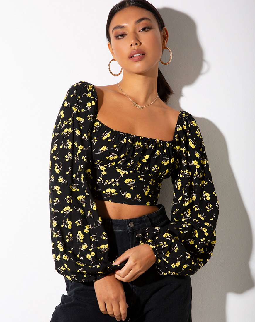 Top Irene in giallo ranuncolo e nero