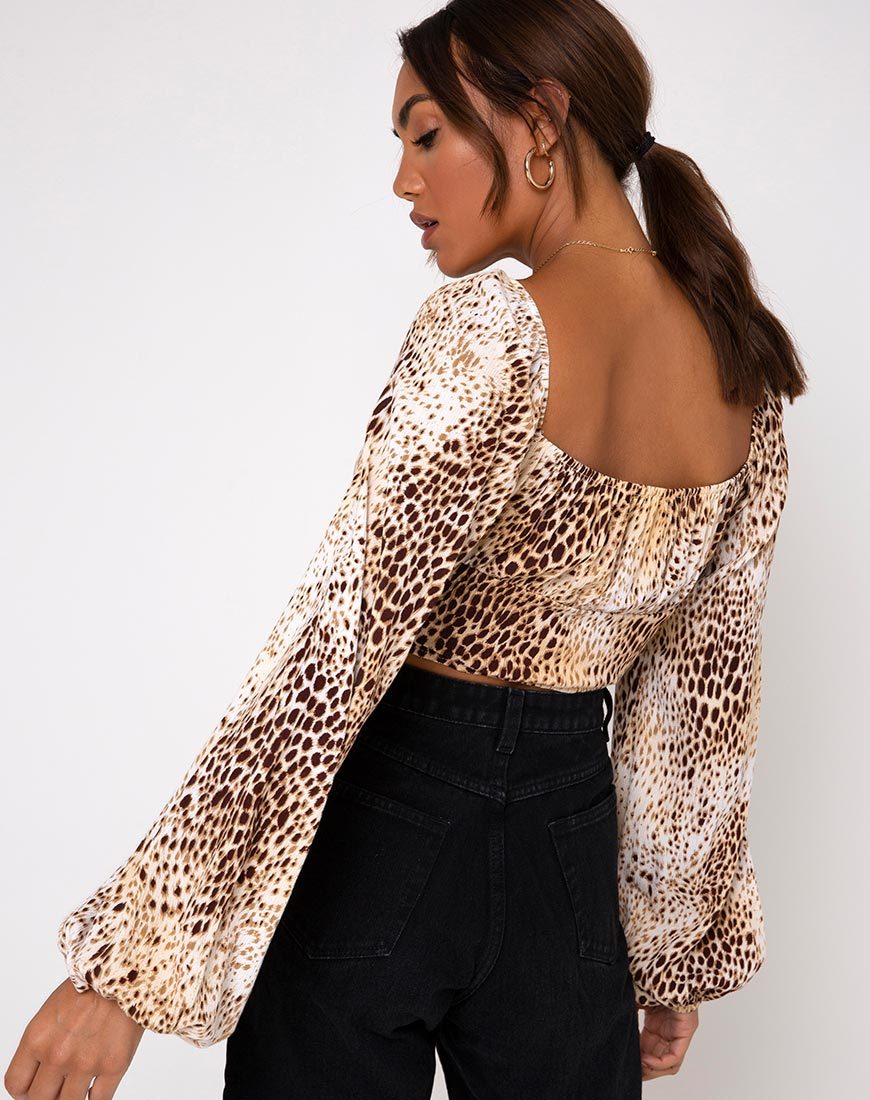 Immagine di Irene - Top a maniche lunghe in leopardo sabbia stropicciato