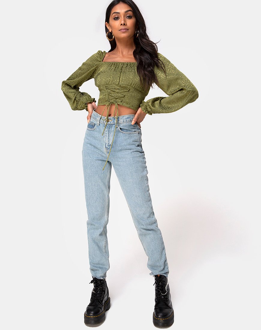 Immagine di Iris Crop Top in Satin Cheetah Khaki