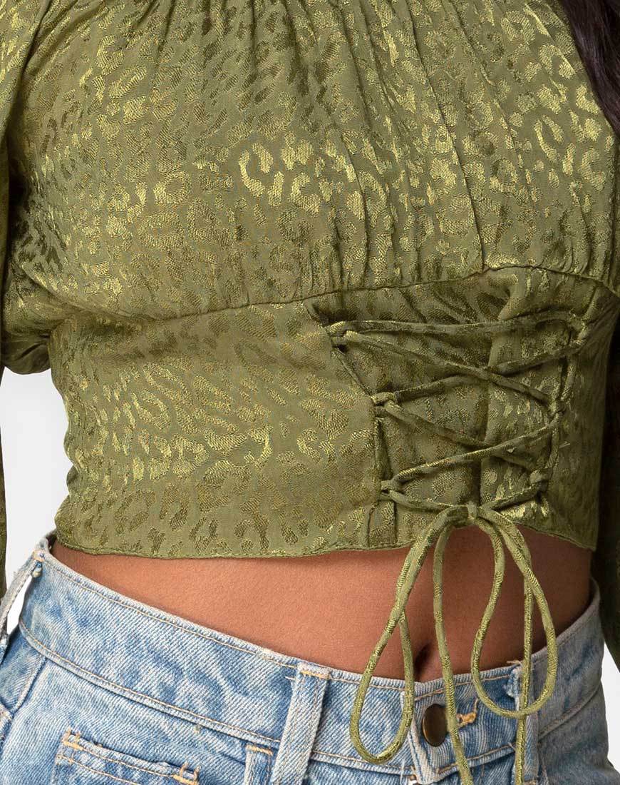 Immagine di Iris Crop Top in Satin Cheetah Khaki