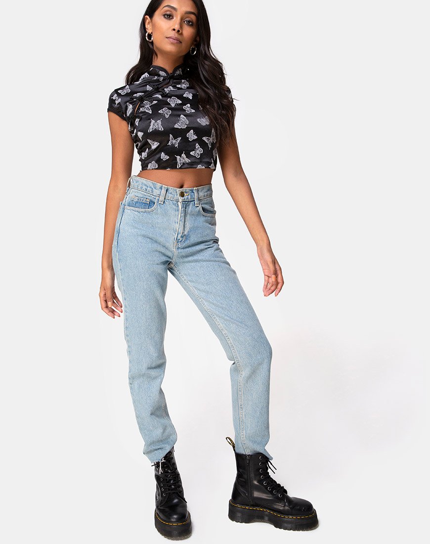 Immagine di Jakina Crop Top in nero Butterfly Flock