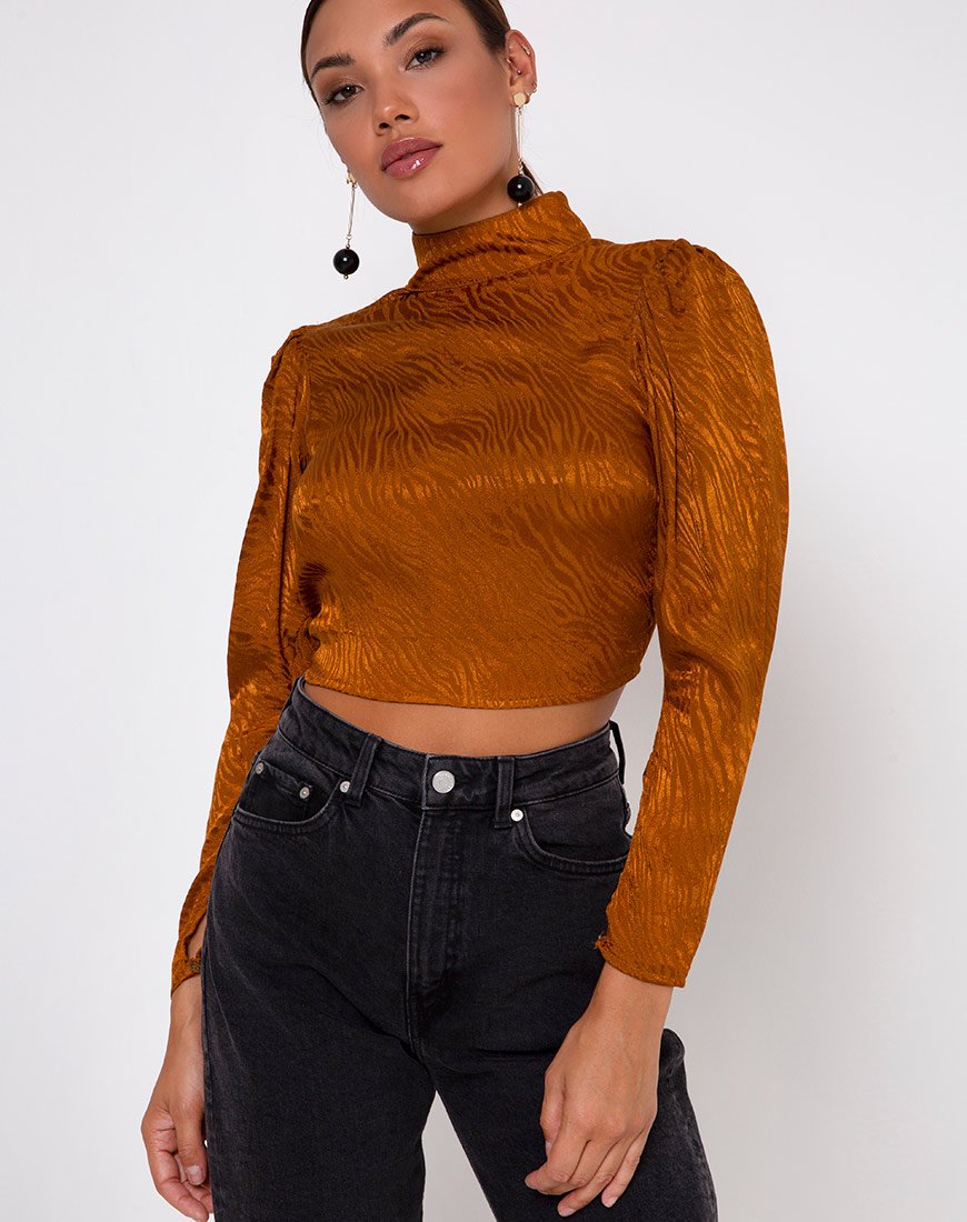 Jasty Crop Top in raso zebrato oro corallo