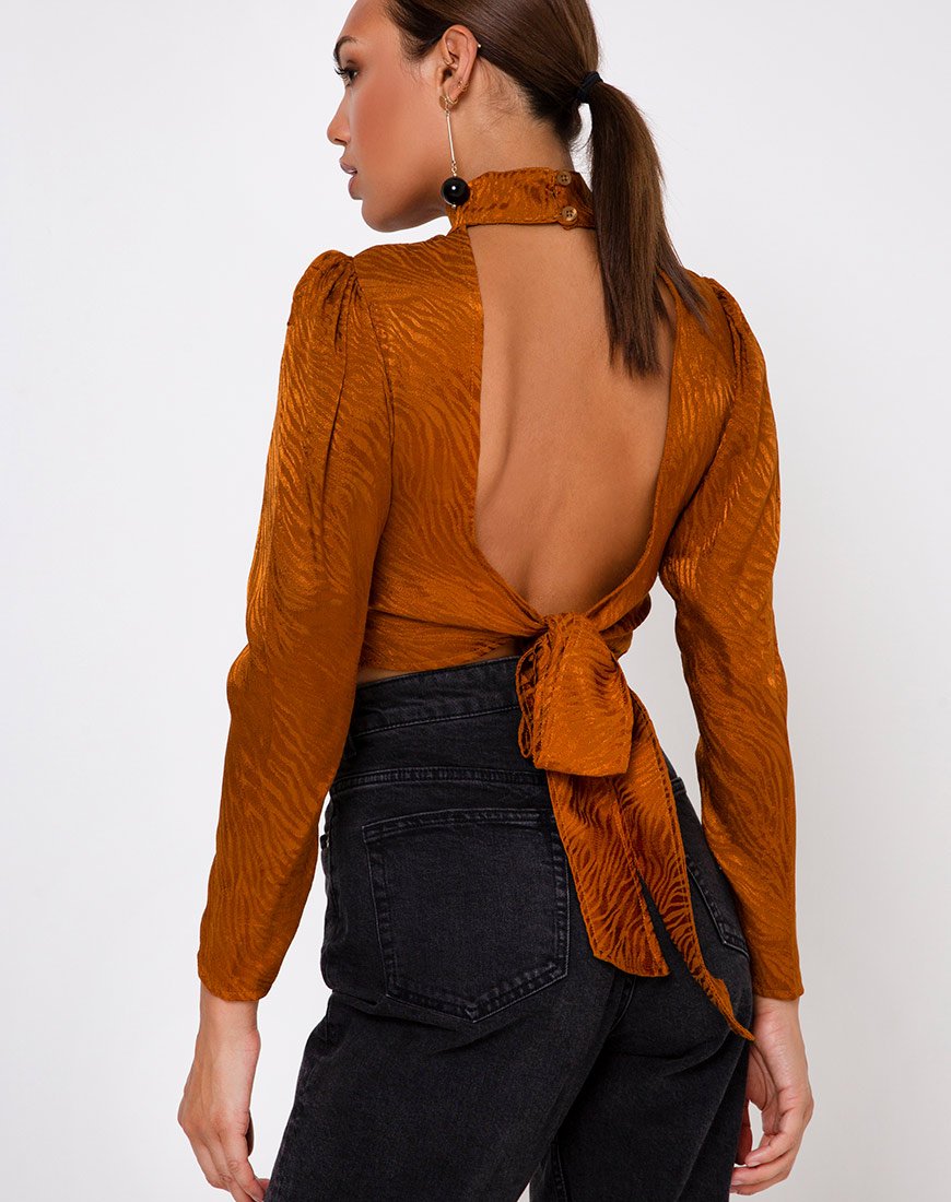 Jasty Crop Top in raso zebrato oro corallo