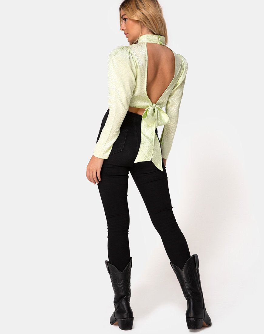 Immagine di Jasty Crop Top in satin ghepardo Pistacchio