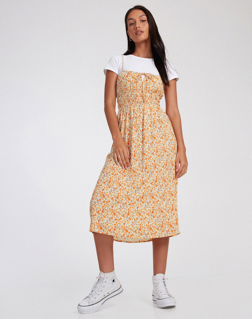 Vestito Jayko Midi in Ditsy Tangerine