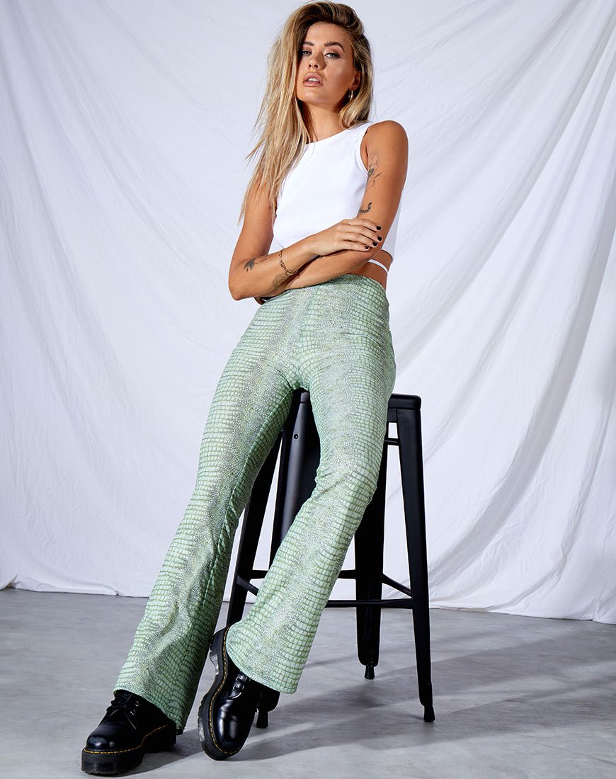 Pantaloni Devan in coccodrillo lime