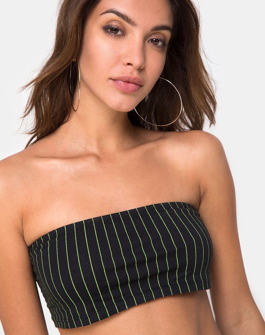 Top a fascia Jeevan in gessato neon