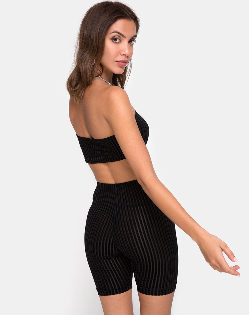 Immagine di Bike Short in velluto a righe trasparenti nero X Princess Polly