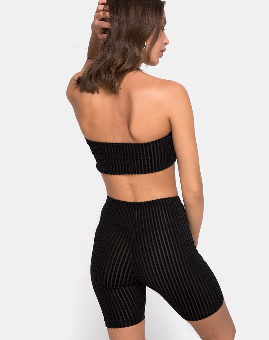 Top a tubo in velluto a righe trasparenti nero X Princess Polly