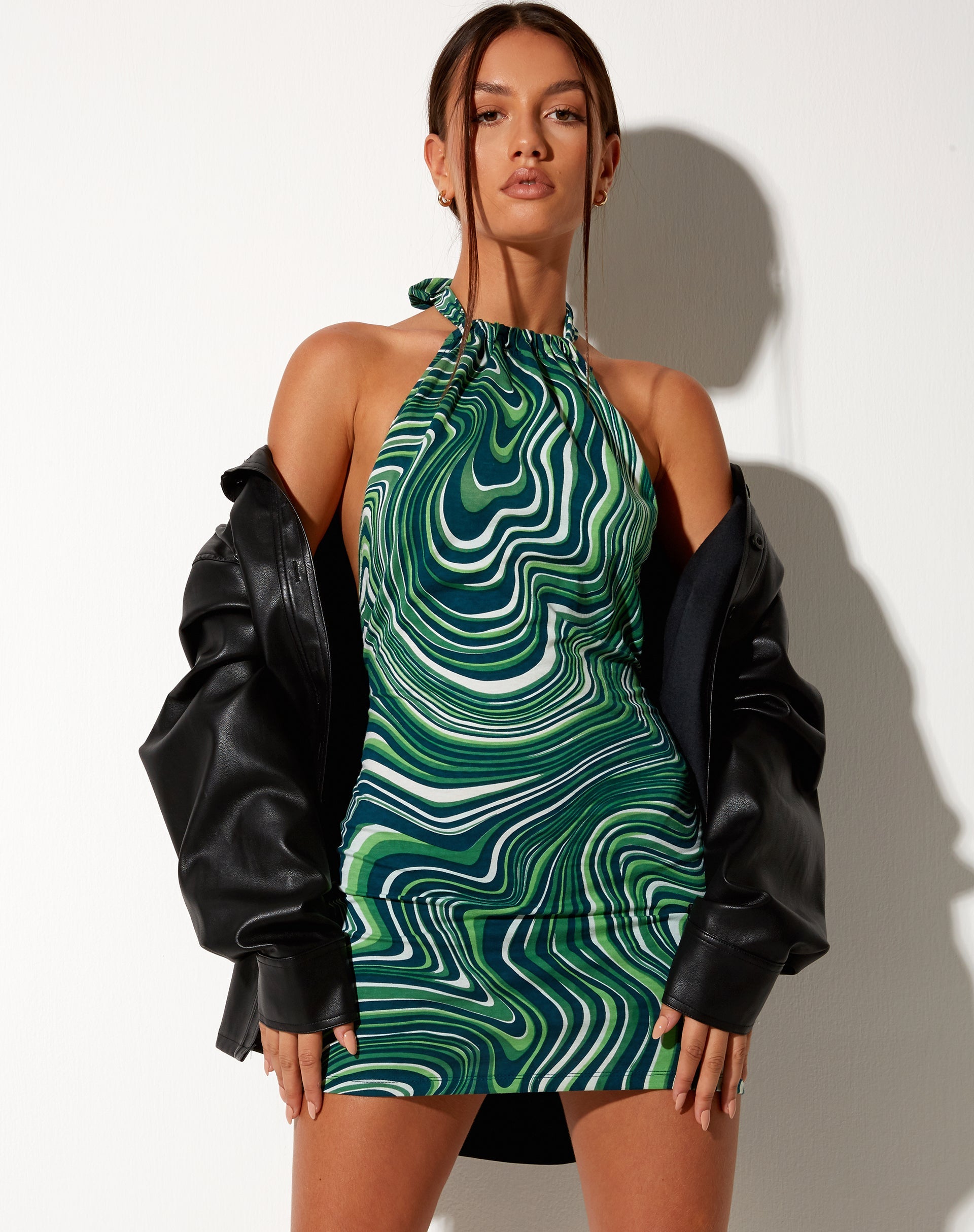 Immagine di Jessica Bodycon Dress in 70s Ripple Green