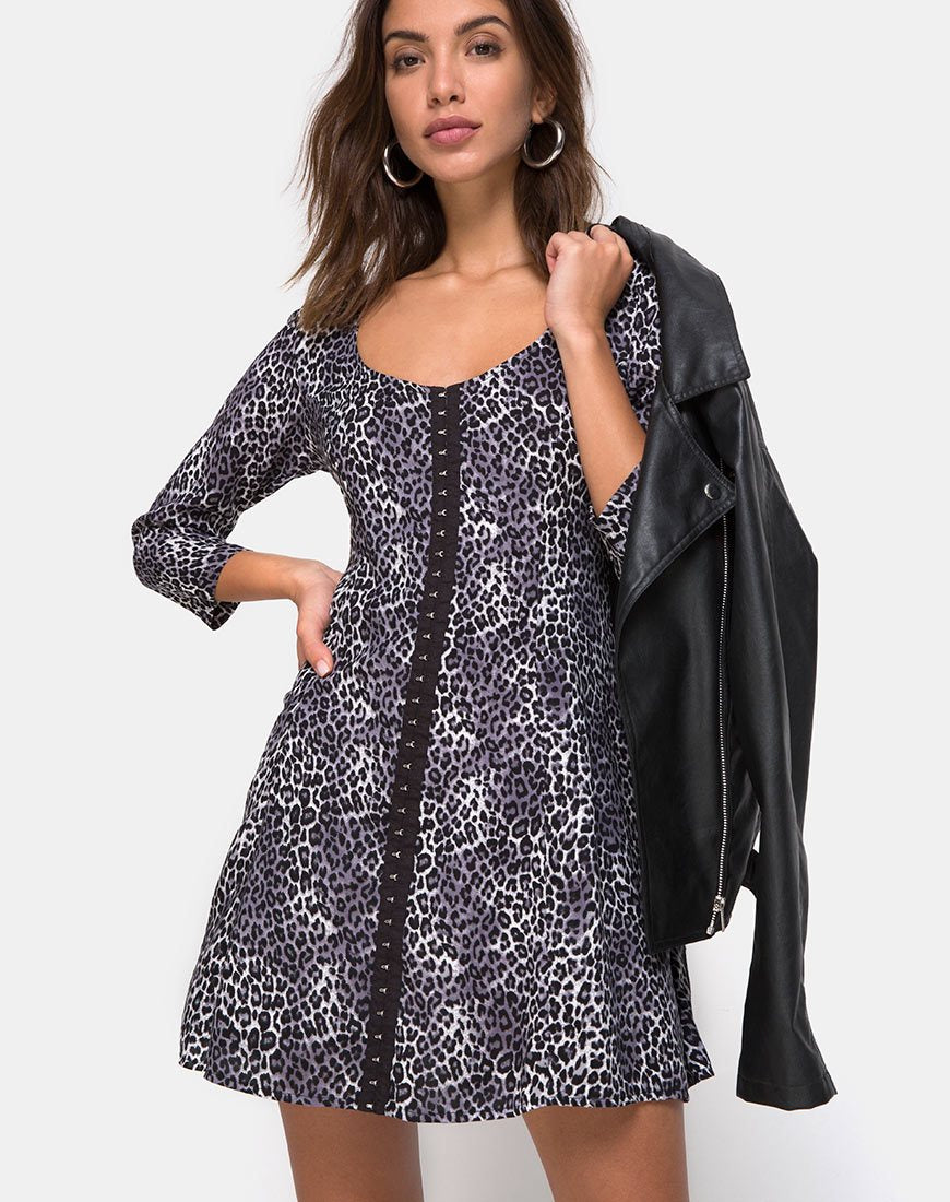Abito Camisa in Grigio Rar Leopard
