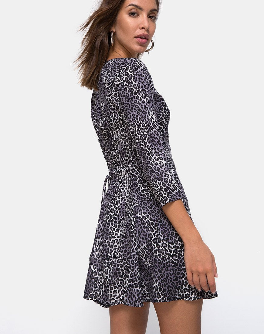Abito Camisa in Grigio Rar Leopard