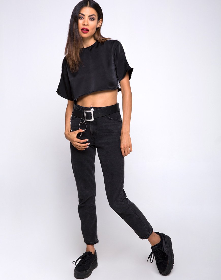 Immagine di Jiho Crop Top nero con strisce avorio