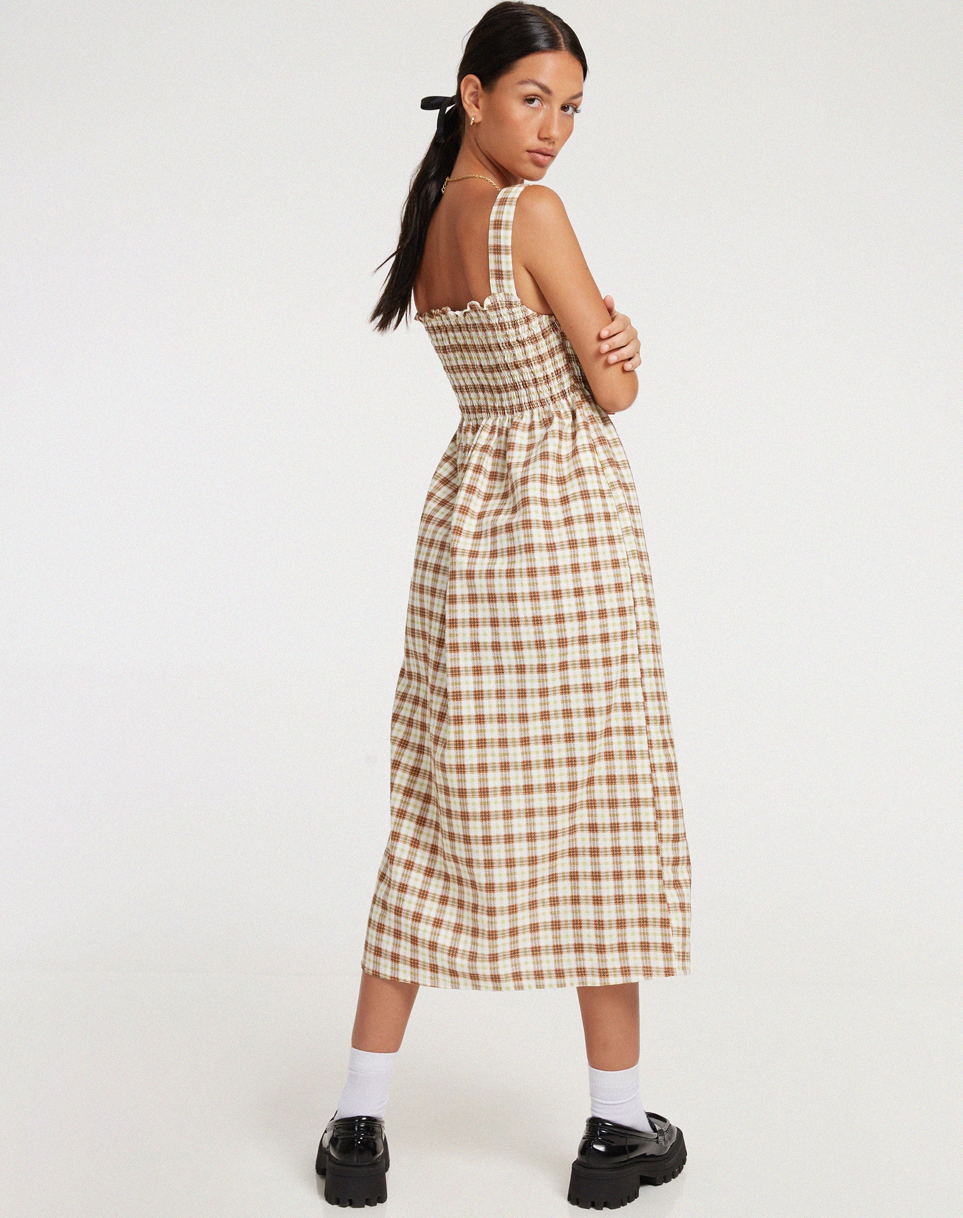 immagine di Jocasta Midi Dress in check giallo e marrone