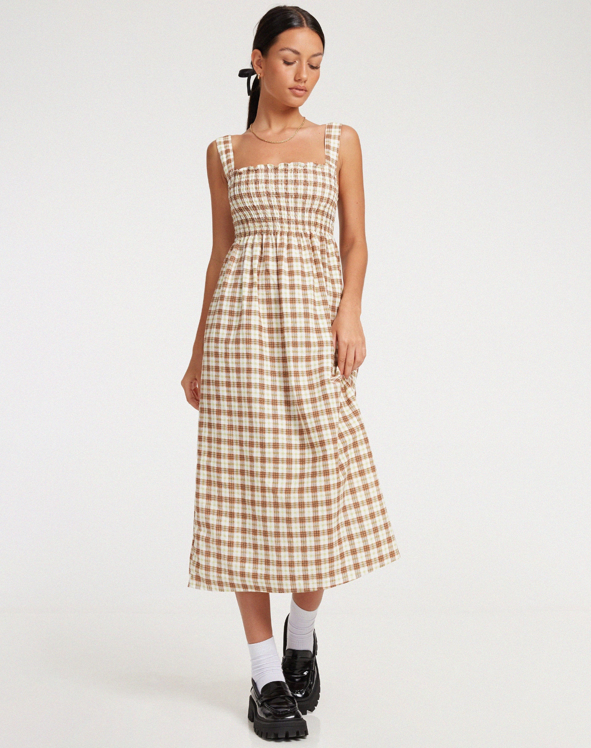 immagine di Jocasta Midi Dress in check giallo e marrone