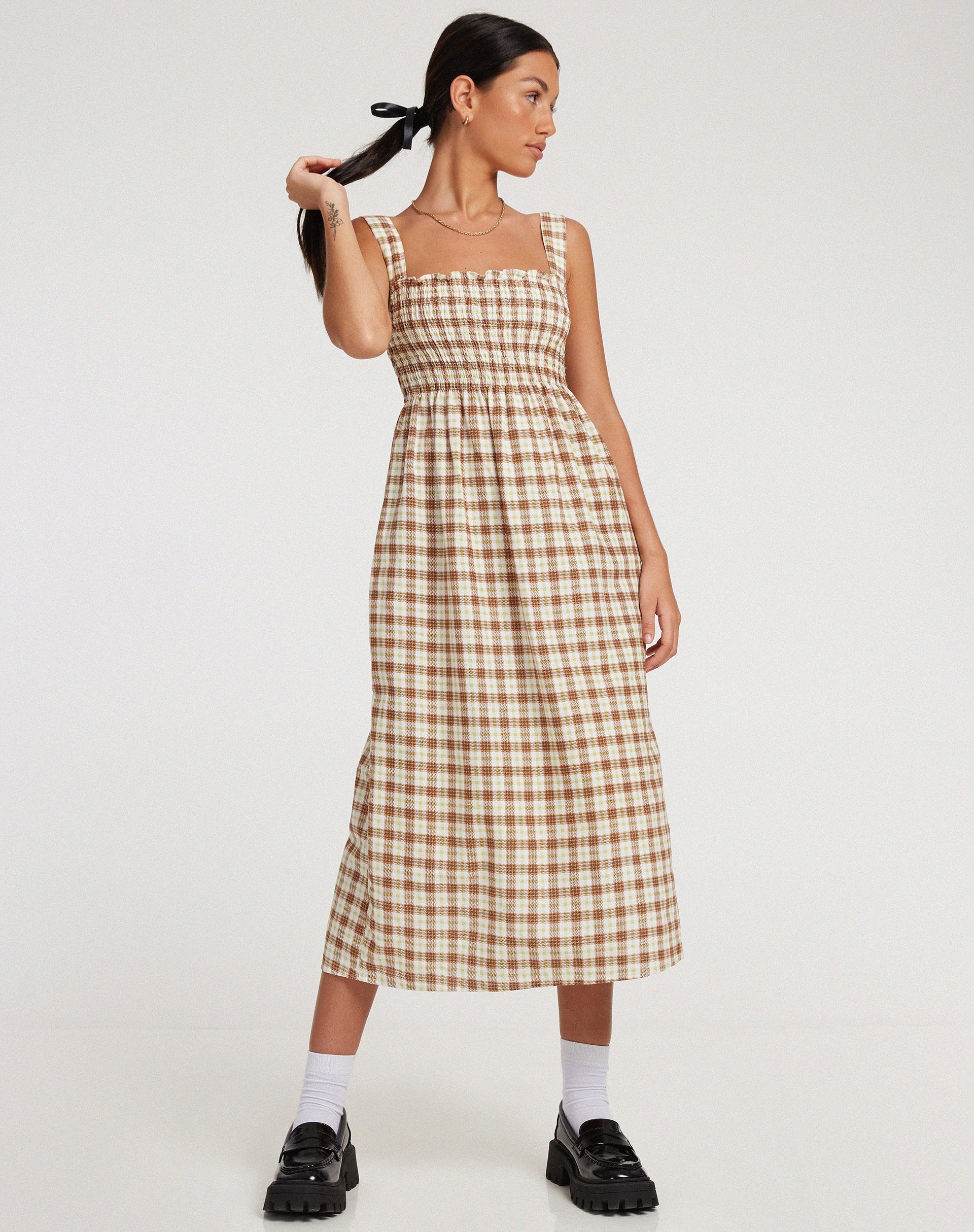 immagine di Jocasta Midi Dress in check giallo e marrone